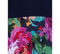 Xscape Petite Mixed-Media V-Neck Sleeveless Gown