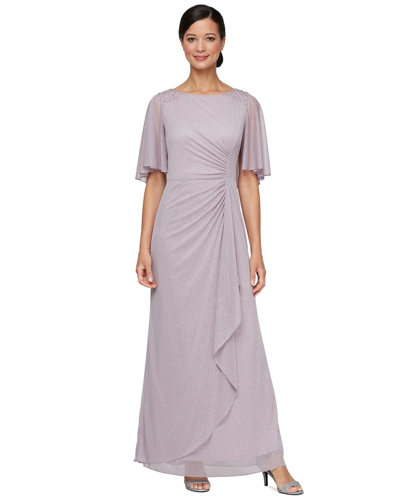 Sl Fashions Petite Metallic A-Line Cape Gown