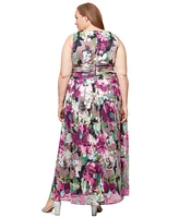 Sl Fashions Plus Metallic Floral-Print Gown