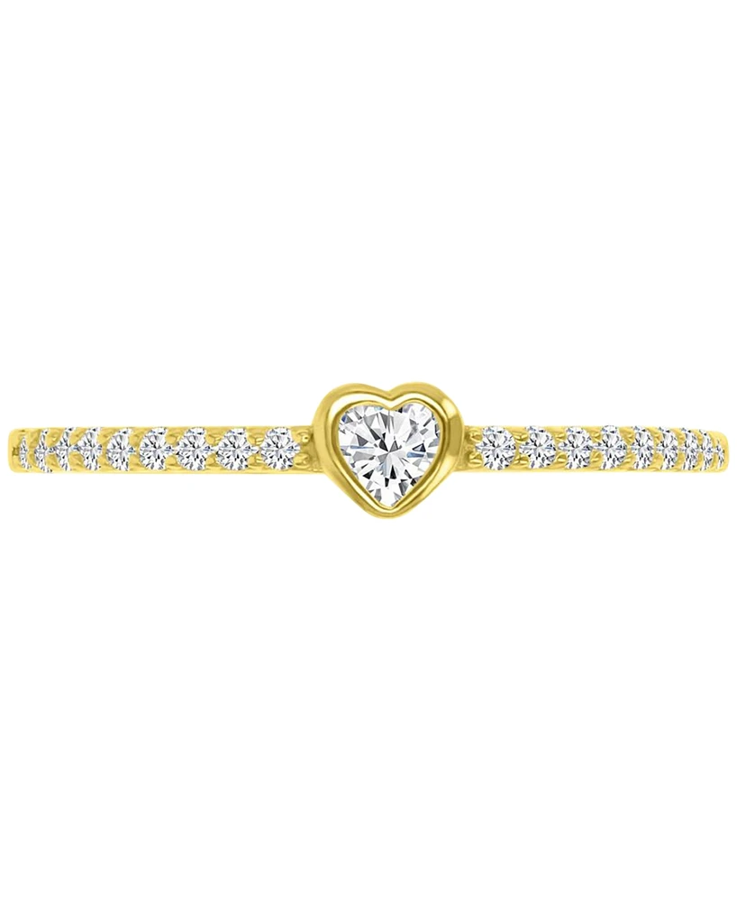 Cubic Zirconia Heart Promise Stack Ring 14k Gold-Plated Sterling Silver