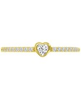 Cubic Zirconia Heart Promise Stack Ring 14k Gold-Plated Sterling Silver