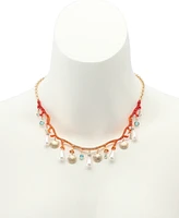 Betsey Johnson Mermaid Jewels Seashell Cultivated Pearl Coral Bib Necklace