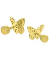 Pave Butterfly Stud Earrings in 14k Gold over Sterling Silver