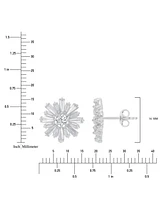 Cubic Zirconia Round & Baguette Flower Stud Earrings in Sterling Silver