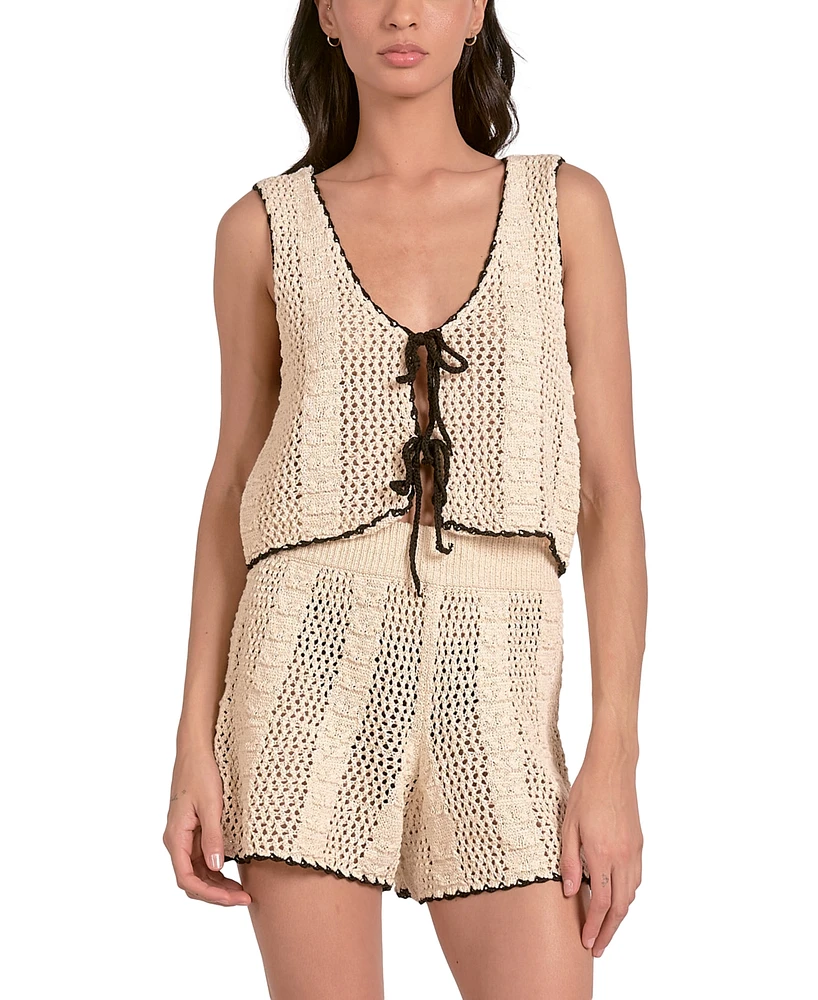 Elan Women's Crochet Tipped Tie-Front Vest