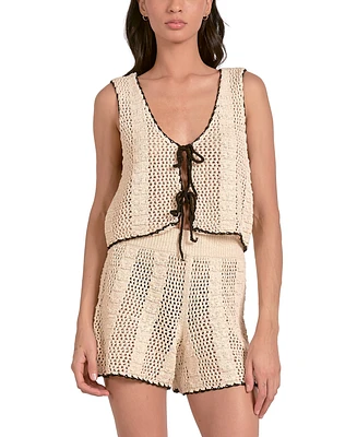 Elan Women's Crochet Tipped Tie-Front Vest