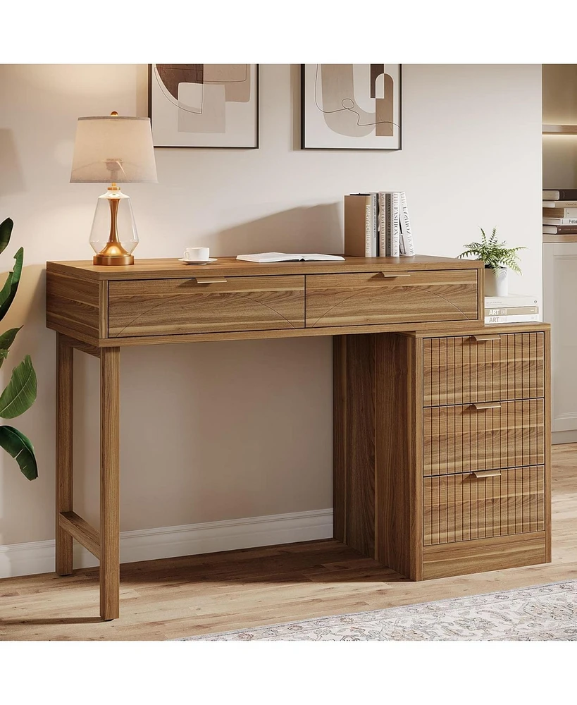 Tribesigns Computer Desk with 5 Drawers,Modern Wooden Study Table Office Workstation for Home Office, Small Spaces