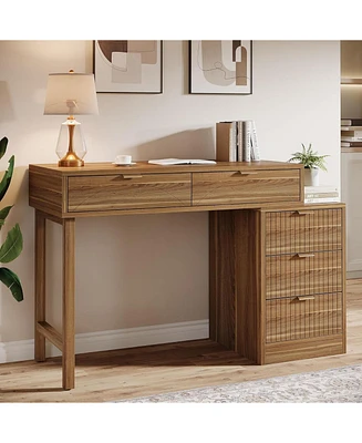 Tribesigns Computer Desk with 5 Drawers,Modern Wooden Study Table Office Workstation for Home Office, Small Spaces