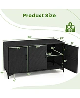 Patio Wicker Deck Box with 3 Doors and Removable Shelves – Pe Rattan Storage Container for Outdoor Use