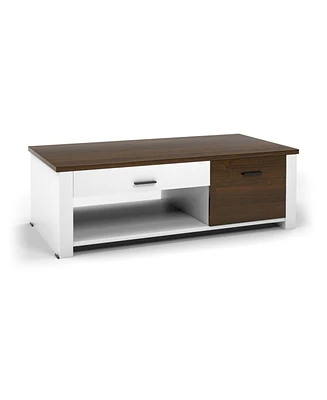 Modern Coffee Table with Front Back Drawers and Compartments for Living Room