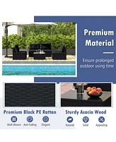 5 Piece Outdoor Furniture Set with Seat & Back Cushions Tempered Glass Tabletop