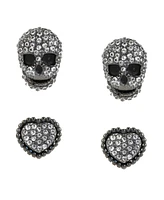 Betsey Johnson Faux Stone Pave Heart Skull Duo Stud Earring Set