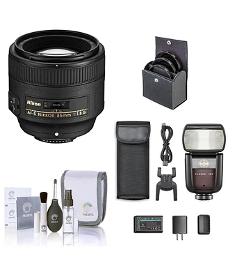 Nikon 85mm f/1.8G Fx Af-s Nikkor Lens, Bundle with Flashpoint Zoom Li-on Iii R2 Speedlight Flash, ProOptic 67mm Filter Kit, Cleaning Kit
