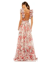 Mac Duggal Women's Ruffle Tiered Floral Cut-Out Chiffon Gown