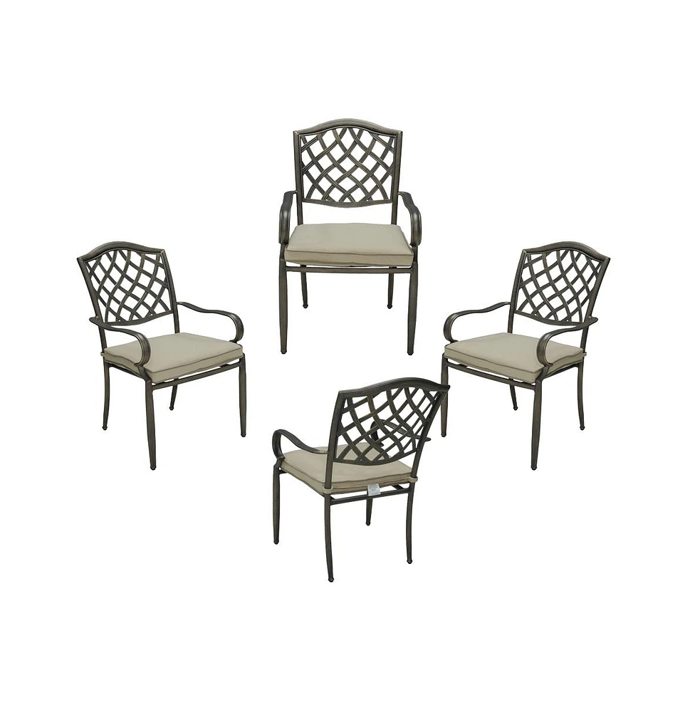 Casainc Cast Aluminum Outdoor Arm Dining Chair Patio Bistro Chairs With Cushion (Set of 4)