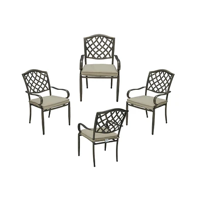 Casainc Cast Aluminum Outdoor Arm Dining Chair Patio Bistro Chairs With Cushion (Set of 4)
