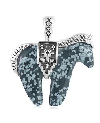 Sterling Silver Snowflake Obsidian Spirit Horse Pendant Enhancer