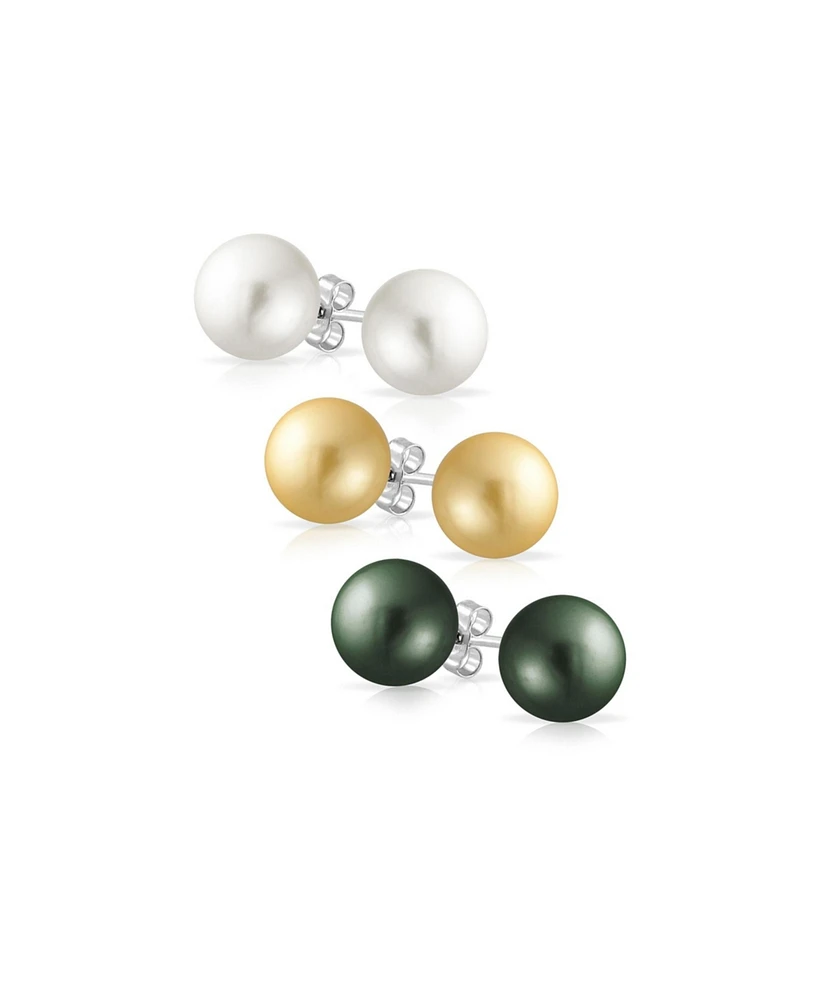 Bling Jewelry Set of 3 Classic Simulated Pearl Drop Ball Earrings Sterling Silver 10MM