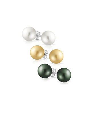 Bling Jewelry Set of 3 Classic Simulated Pearl Drop Ball Earrings Sterling Silver 10MM