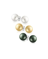 Bling Jewelry Set of 3 Classic Simulated Pearl Drop Ball Earrings Sterling Silver 10MM