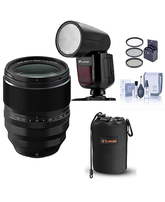 Fujifilm Xf 50mm f/1.0 R Wr Lens, Black, Bundle with Flashpoint Zoom Li-on X R2 Ttl On-Camera Round Flash, Lens Case, Filter Kit, Cleaning Kit