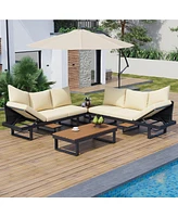 Mondawe Outdoor Sectional Sofa Set Patio Conversation with Adjustable Reclining Seats