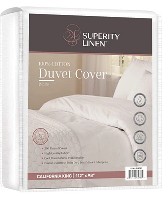 Superity Linen 100% Premium Cotton Duvet Cover - Soft, Comfortable, and Allergy Free - 200 Thread Count