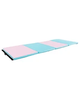 4-Panel Pu Leather Folding Exercise Mat with Carrying Handles-Pink & Blue