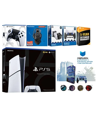 Sony Playstation 5 Slim Digital with Extra Edge Controller, Plantronics Headset, Fps Grip Kit, Charge Dock and MightySkins Decal Voucher + 1 Year Cps