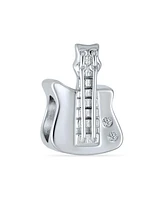 Bling Jewelry Set of 2 Music Notes G Clef & Electric Guitar Charm Bead Sterling Silver
