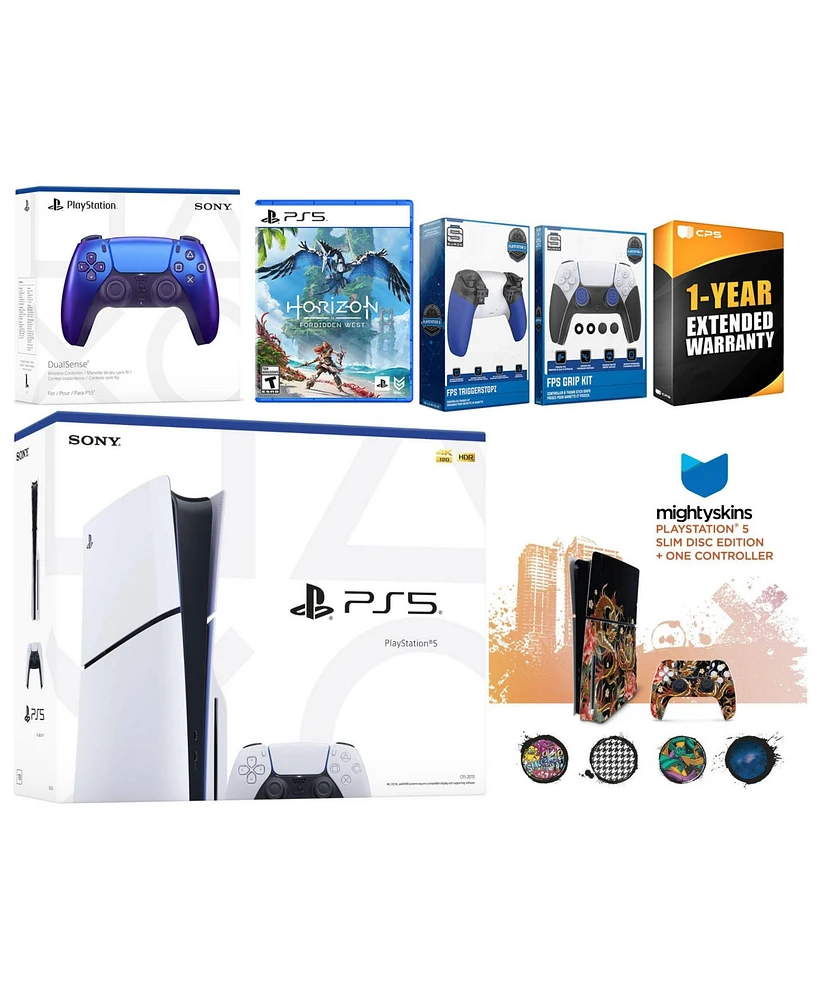 Sony Playstation 5 Slim Disc with Horizon Forbidden West, Extra Volcanic Red Controller, Trigger Stop Kit