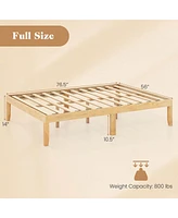Full Size Wooden Platform Bed Frame 14" with Rubber Wood Legs Under-bed Storage