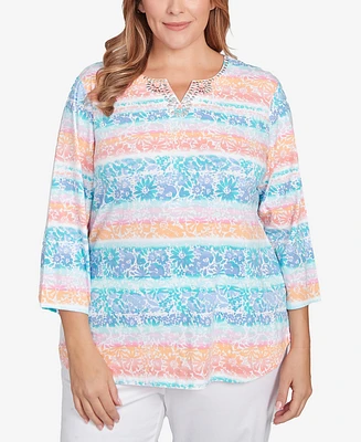 Ruby Rd. Plus Watercolor Stripe Print Top