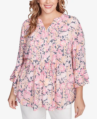 Ruby Rd. Plus Ruffle Sleeve Henley Top