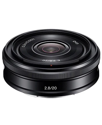 Sony E 20mm f/2.8 Lens, Black, Bundle with 49mm Digital Essentials Filter Kit and 15x15" Lens Wrap