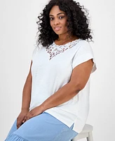 Jones New York Plus Lace-Trim Dolman-Sleeve Top
