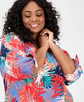 Jones New York Plus Printed Tie-Sleeve Top