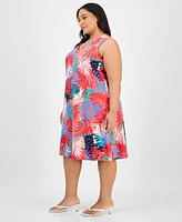 Jones New York Plus Printed Linen-Blend Dress