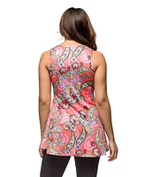 24seven Comfort Apparel Women's Paisley Print Scoop Neck Tank Top