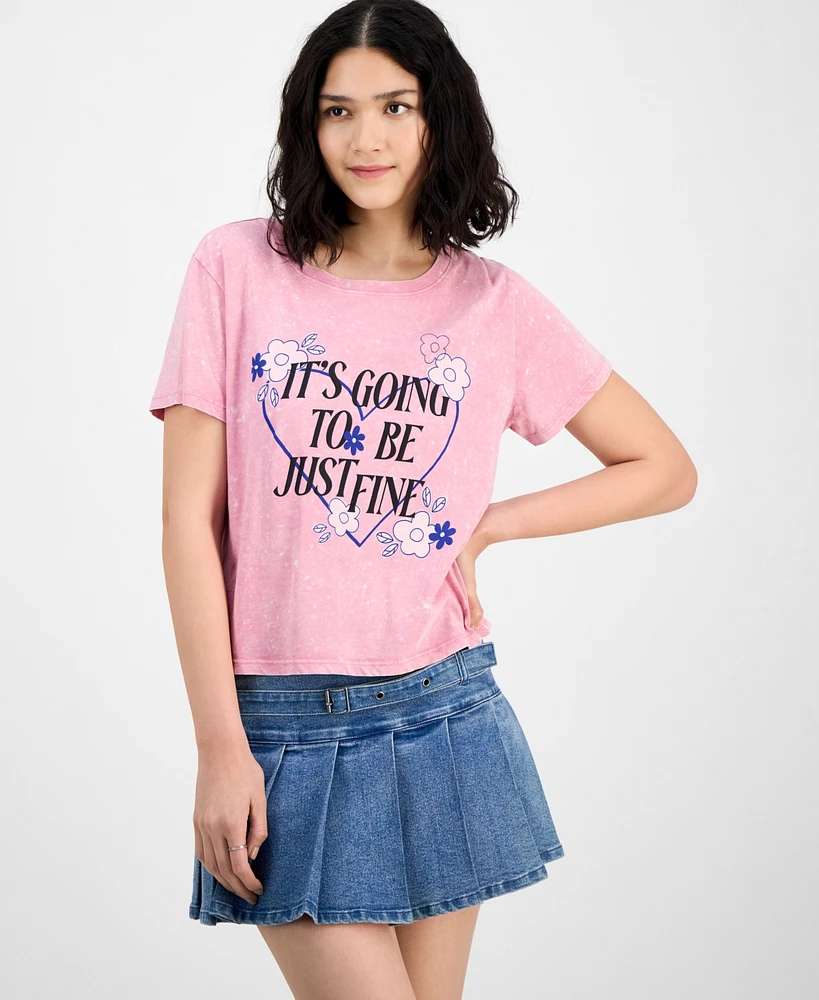 Pretty Rebel Juniors' It's Going to be Just Fine Mineral Wash Cotton Graphic T-Shirt