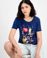 Pretty Rebel Juniors' New York Glitter Mineral Wash Cotton Graphic T-Shirt