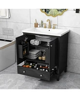 30" Black Bathroom Vanity Combo: Sink, Cabinet, Doors, Drawer