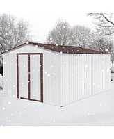 Metal garden sheds 10ftx12ft outdoor storage sheds white+coffee
