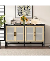 Rustic Sideboard with Rattan Doors & Adjustable Shelves