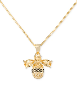 Citrine (2 ct. t.w.) & Marcasite Bee 18" Pendant Necklace in 18k Gold-Plated Sterling Silver