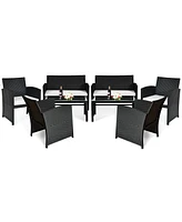 8PCS Patio Rattan Furniture Conversation Set Cushioned Sofa Table Garden