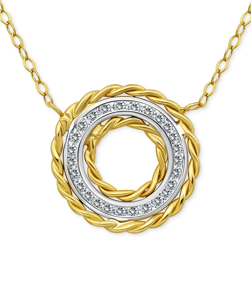 Giani Bernini Cubic Zirconia Rope Framed Circle Pendant Necklace in Sterling Silver & 18k Gold-Plated Sterling Silver, 16" + 2" extender, Exclusively