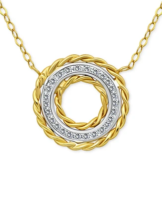 Giani Bernini Cubic Zirconia Rope Framed Circle Pendant Necklace in Sterling Silver & 18k Gold-Plated Sterling Silver, 16" + 2" extender, Exclusively