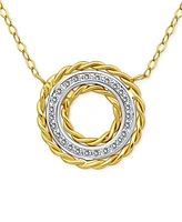 Giani Bernini Cubic Zirconia Rope Framed Circle Pendant Necklace in Sterling Silver & 18k Gold-Plated Sterling Silver, 16" + 2" extender, Exclusively