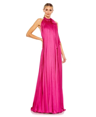 Mac Duggal Women's Pleated Trapeze Halter Neck Gown